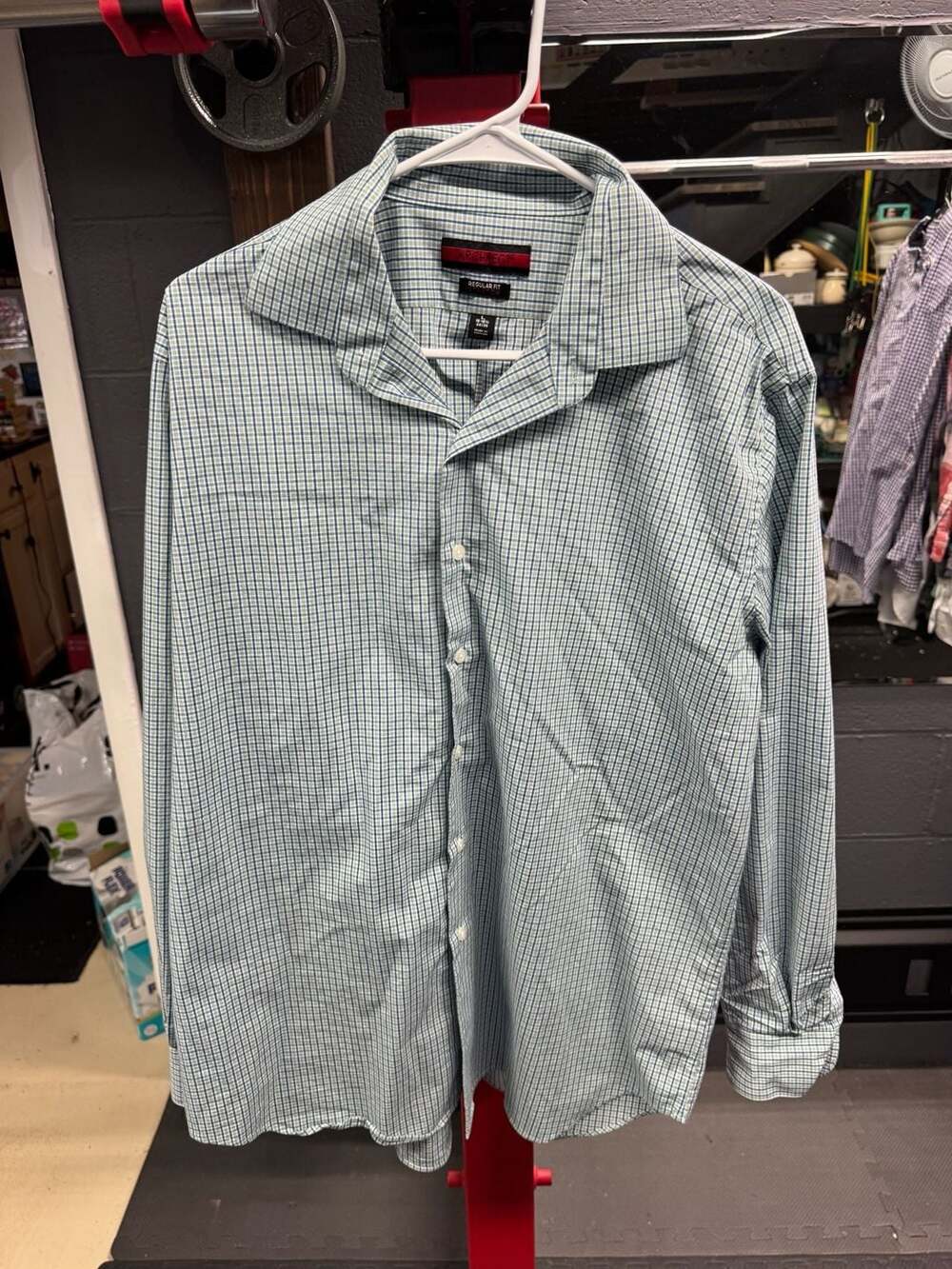 Architect Mens Long Sleeve Regular Fit Stretch Dress Shirt Blue Green Plaid